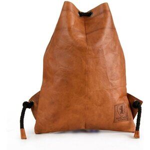 Men and Women Brown Vintage Leather Backpack Drawstring Sports Gym Bag
